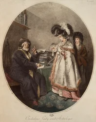 Leichtgläubige Dame und Astrologe, graviert von Pierre Simon